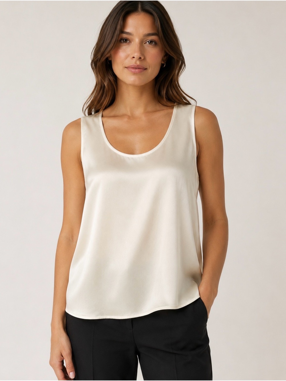 Saks Fifth Avenue 100% Silk Ivory Shell Tank Top Camisole SZ L feminine/fairy